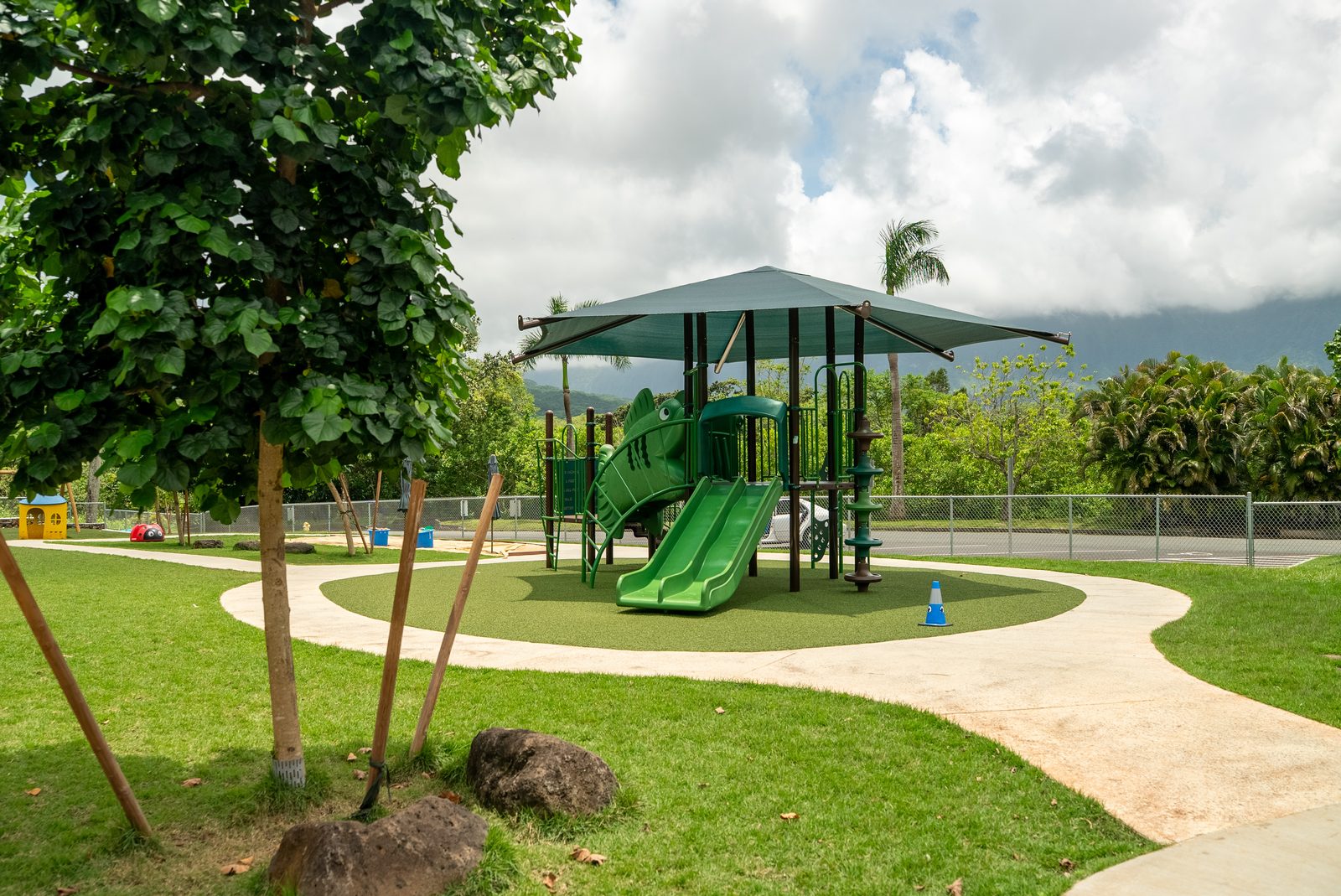Le Jardin Academy playground with shade canopy